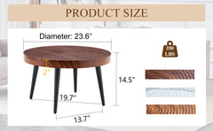 Modern Round Coffee Table - Walnut Pattern MDF And Black Metal Legs
