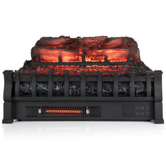 23 Inch Infrared Quartz Electric Fireplace Pinewood Log Heater with Adjustable Flame-Black