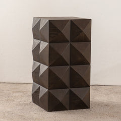Retro Wooden Side Table with 3D Embossed Design