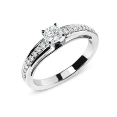 14K White Gold 1/2 Cttw Diamond Solitaire Pave Set Engagement Ring (G-H Color, VS2-SI1 Clarity) - Size 7