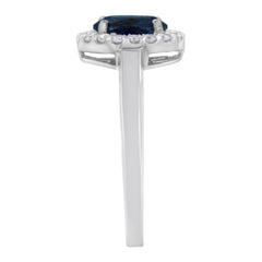 10K White Gold 1/5 Cttw Round Diamond and Prong Set 7MM Created Blue Sapphire Halo Cocktail Ring (H-I Color, I1-I2 Clarity) - Size 7