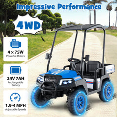 24V Kids Golf Cart 4WD 2-Seater Ride on Car with Storage Trunk and Horn-Blue