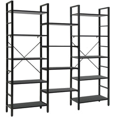 Vintage Triple Wide 5-Tier Bookcase Large Bookshelf Display Storage Shelf