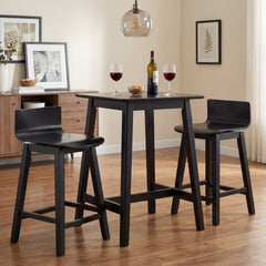 24.5 Inch Swivel Wooden Bar Stools Set of 2 with Rubber Wood Legs and Low Back
