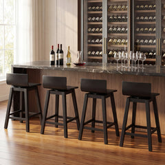 24.5 Inch Swivel Wooden Bar Stools Set of 4 with Rubber Wood Legs and Low Back