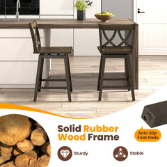 24/29 Inch Bar Stool Set of 2 Wooden Bar Chairs with Rubber Wood Frame-24 inches