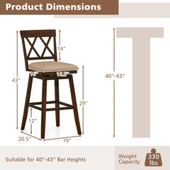 24 Inch Counter Height Barstools Set of 2 with Backrest and Seat Cushion