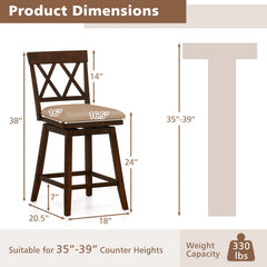 24 Inch Counter Height Barstools Set of 2 with Backrest and Seat Cushion