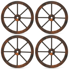 24 Inch Set of 4 Decorative Wooden Wagon Wheel Carbonized Solid Fir Wood