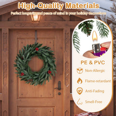 24” Pre-lit Christmas Wreath Front Door Artificial Xmas Wreath with 90 Frosted Branch Tips