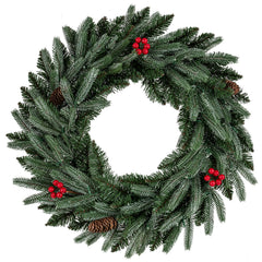 24” Pre-lit Christmas Wreath Set of 2 Front Door Artificial Xmas Wreath with 90 Frosted Branch Tips