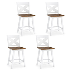 24" Rubberwood Swivel Barstools Set of 4 with Backrest and Large Seat