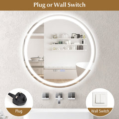 24 Inch Anti-Fog Bathroom Wall Mirror with 3-Color LED Lights and Temperature Display