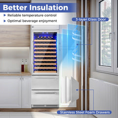 24 Inch Wine and Beverage Refrigerator with Independent Temperature Control-Sliver