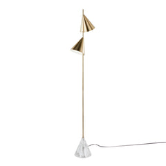 Cone 65' Glam Metal Floor Lamp in Brushed Gold Metal with White Faux Marble Base