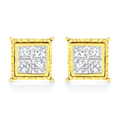 14K Yellow Gold 1 Cttw Princess Cut Diamond Square Stud Earrings