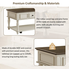 Farmhouse Coffee Table with One Drawer in Grey and White