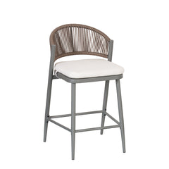 Outdoor 26' Counter Height Metal Frame Counter Stools with Scallop-shaped Backrest & Water-resistant Cushions, Set of