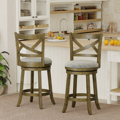 25/30 Inch Swivel Bar Stools Set of 2 with Backrests and Wood Frame