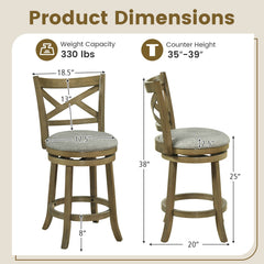 25/30 Inch Swivel Bar Stools Set of 2 with Backrests and Wood Frame