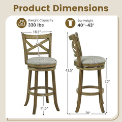 25/30 Inch Swivel Bar Stools Set of 2 with Backrests and Wood Frame