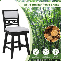 25 Inch Bar Stools Set of 2 with Upholstered Backrest and 360° Rotation Seat-Black