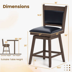 25/29 Inch Padded Bar Stools Set of 2 with Swivel Seat and Footrest
