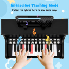 25 Keys Kids Piano Keyboard with Stool Mini Digital Piano Wooden Toy with Adjustable Speed and Volume