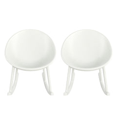 Modern Gable Rocking Chair Set of 2 in White Plastic with Weather-Resistant Features