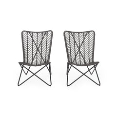 Outdoor Wicker Chair With Geometric Cross Base, Set of 2 - Gray