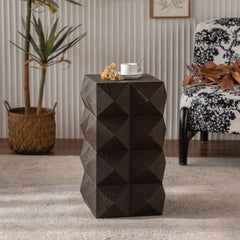 Retro Wooden Side Table with 3D Embossed Design