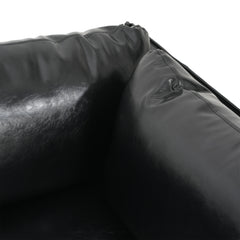 Vintage Black Faux Leather Lounge Chair with Solid Wood Frame