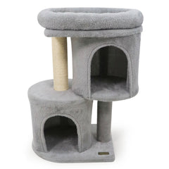 26 Inch Cat Tower with Large Padded Push Perch and Dual Condos