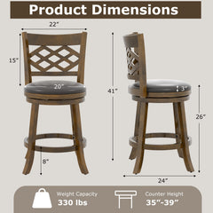 26 Inch Counter Height Bar Stools Set of 2 with Rubber Wood Frame