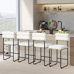 26 Inch Counter Height Bar Stools Set of 2 with Metal Frame and Footrest-White