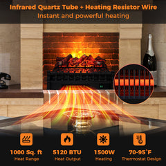 26 Inch Electric Fireplace Heater with Remote Control and Realistic Lemonwood Ember Bed-Black
