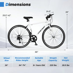 26 Inch Mountain Bike Adjustable with 6-Speed and All-terrain Rubber Wheels