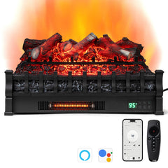 26 Inch WiFi Infrared Quartz Electric Fireplace Insert Logs Heater with Realistic Lemonwood Logs-Black