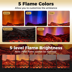 26 Inch WiFi Infrared Quartz Electric Fireplace Insert Logs Heater with Realistic Pinewood Logs-Black