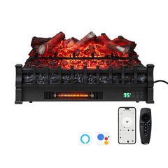 26 Inch WiFi Infrared Quartz Electric Fireplace Insert Logs Heater with Realistic Lemonwood Logs-Black
