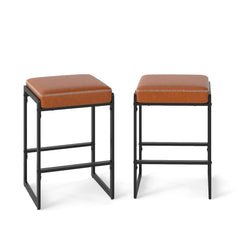 26 inch Bar Stools Set of 2 Counter Height Barstools with Faux Leather Upholstered Seat
