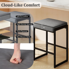 26 inch Bar Stools Set of 2 Counter Height Barstools with Faux Leather Upholstered Seat