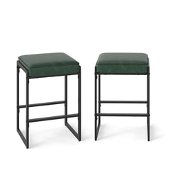 26 inch Bar Stools Set of 2 Counter Height Barstools with Faux Leather Upholstered Seat