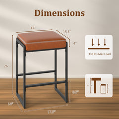 26 inch Bar Stools Set of 4 Counter Height Barstools with Faux Leather Upholstered Seat