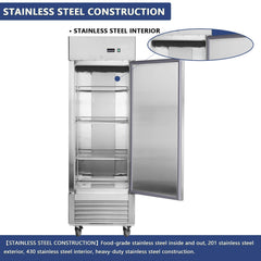 Heavy-Duty 27-Inch 8.7 Cu.Ft Commercial Upright Stainless Steel Reach-In Freezer (SAK43815)