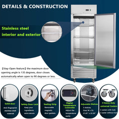 Heavy-Duty 27-Inch 8.7 Cu.Ft Commercial Upright Stainless Steel Reach-In Freezer (SAK43815)