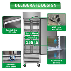 27-Inch Commercial 23 Cu.Ft Reach-In Stainless Steel Freezer (SAK96352)