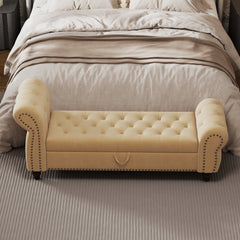 64.5' Velvet Upholstered Bed Bench with Storage and Tufted Nails