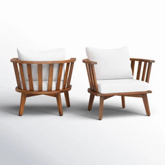 Set of 2 Outdoor Acacia Wood Patio Club Chairs