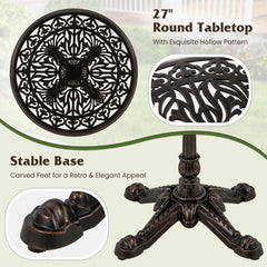 27Inch Round Cast Aluminum Patio Bistro Table with Hollow Top-Copper
